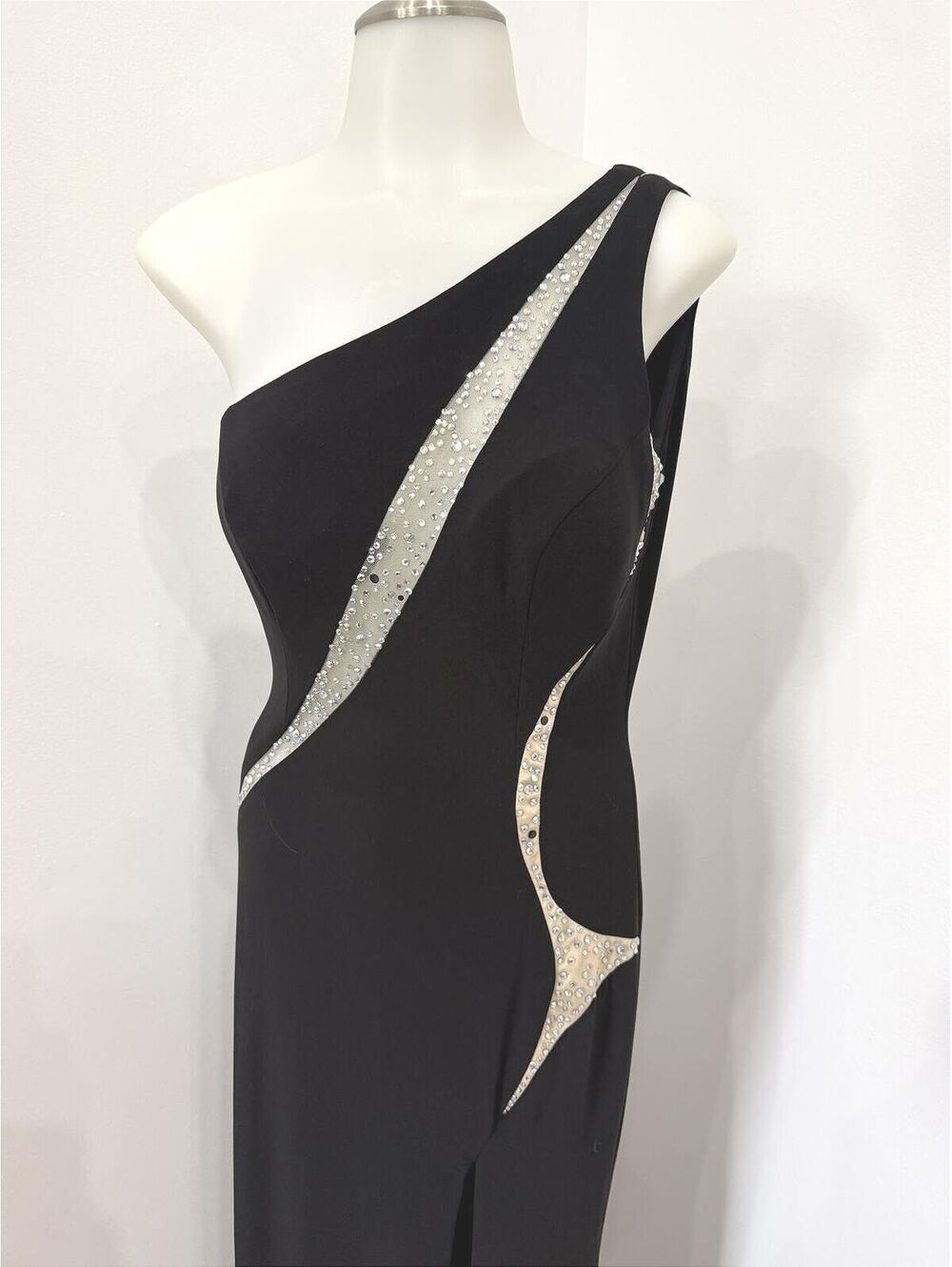 Studio 17 Prom Dress Elegant One-Shoulder Black Evening Gown with Rhinestone